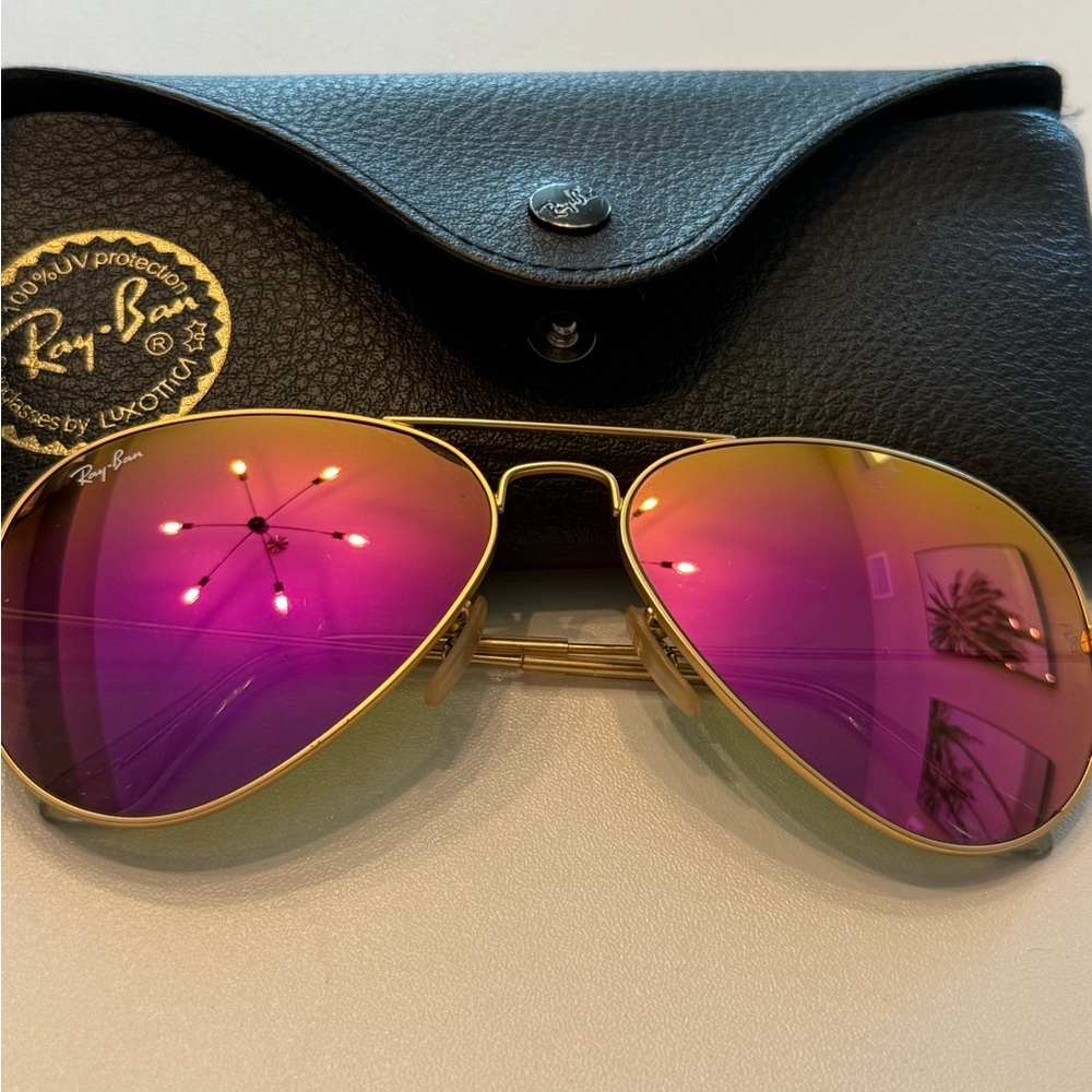 Ray-Ban Pink and Gold Aviator Sunglasses